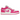 Jordan 1 Low Fire Pink baskets vue latérale avec base en cuir blanc, détails roses sur le swoosh, le talon et la semelle, lacets noirs.