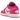 Jordan 1 Low Fire Pink baskets vue latérale, montrant la tige en cuir rose et blanc avec un logo swoosh blanc et une semelle extérieure assortie