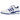 Adidas Forum Low White Royal Blue baskets de profil avec une tige en cuir blanc, des détails bleus, des lacets et une semelle en caoutchouc.