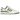 Adidas Forum 84 Low Crew Green baskets en vue latérale avec empeigne en cuir blanc, détails verts, trois bandes et une semelle intermédiaire blanche.