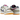 Nike SB Dunk Low Rayssa Leal baskets vue latérale avec panneaux gris texturés, détails violets et une semelle blanche et gomme