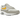 Nike Air Max 1 Summit White University Gold baskets vue latérale avec empeigne en mesh blanc, Swoosh doré et unité Air visible au talon.