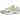 Nike Air Max 1 Summit White University Gold baskets vue latérale avec des tons blancs, le logo Swoosh jaune et une semelle Air Max classique.
