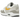 Nike Air Max 1 Summit White University Gold baskets vue latérale avec mesh blanc, détails en cuir doré et unité Air visible dans la semelle.