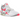 Nike Air Tech Challenge II Racer Pink baskets vue latérale avec empeigne en cuir blanc, détails rose et logo Swoosh noir sur le côté.