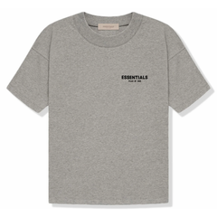 Fear of God Essentials Tee Dark Oatmeal t-shirt vue de face avec col rond, logo Essentials sur la poitrine et coupe décontractée en ton brun gris