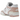 New Balance 550 White Pink Sea Salt baskets, vue latérale avec tige en cuir blanc, détails roses et logo N emblématique