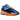 Adidas Yeezy Boost 700 Bright Blue baskets en vue inclinée avec une empeigne bleu vif, une semelle intermédiaire noire et des détails orange.