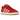 Adidas Campus 00s Better Scarlet Clear Pink baskets en vue angulaire avec empeigne en daim rouge, bandes blanches et semelle épaisse blanche