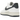 Nike Air Force 1 Low '07 White Obsidian Fir baskets en vue latérale avec empeigne en cuir blanc, Swoosh bleu marine et détails vert sapin au talon.