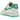 Nike Air Force 1 Low '07 Patent Platinum Tint Stadium Green baskets vue latérale avec cuir verni couleur platine brillant et détails vert vif.
