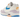 Nike Air Max 1 White Alchemy Pink baskets vue latérale avec empeigne blanche, détails Swoosh roses, lacets assortis et unité Air visible au talon