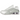 Nike Shox R4 White Metallic Platinum Barely Grape baskets en vue latérale présentant une tige blanche, des détails métalliques et l'emblématique semelle à amorti Shox