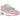 Nike Air Max 1 Pink Rise baskets vue latérale avec empeigne blanche, superpositions grises, détails rose vif et unité Air visible au talon.