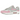 Nike Air Max 1 Pink Rise baskets vue latérale avec empeigne en mesh blanc, détails gris et swoosh ainsi que semelle intermédiaire Pink Rise.