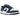 Nike Dunk Low White Midnight Navy baskets en vue latérale avec base en cuir blanc lisse, superpositions bleu marine et semelle assortie.