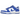 Nike Dunk Low White Hyper Royal (2025) baskets vue angulaire avec base en cuir blanc, superpositions bleues, semelle intermédiaire blanche et semelle en gomme bleue