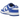Nike Dunk Low White Hyper Royal (2025) baskets en vue latérale mettant en valeur les empiècements bleus sur une base en cuir blanc.