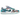 Nike SB Dunk Low Futura Laboratories Bleached Aqua baskets vue sous angle avec empeigne bleue et blanche et lacets