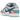 Nike SB Dunk Low Futura Laboratories Bleached Aqua baskets vue de profil avec empeigne multicolore, lacets et semelle extérieure