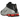 Nike Shox R4 Black Metallic Silver baskets vue latérale avec empeigne noire perforée, détails argentés et la structure d'amorti signature au talon