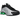 Nike Shox R4 Metallic Silver Green Shock baskets vue latérale avec empeigne argentée métallique, colonnes Shox vertes visibles et détails noirs
