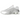 Nike Shox R4 White Bright Crimson Metallic Silver baskets vue latérale avec perforations blanches, détails rouge vif et unité d'amorti visible.
