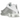 Nike Shox R4 White Bright Crimson Metallic Silver baskets vue angulaire avec tige blanche, colonnes Shox emblématiques et détails rouge vif.