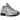 Baskets Nike Shox R4 Cave Stone en vue latérale, mettant en valeur l'emblématique semelle à colonnes Shox argentée et une empeigne aux tons gris.