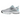 Nike Vomero 5 Pure Platinum Glacier Blue Wolf Grey Metallic Silver baskets vue latérale avec détails argentés, swoosh bleu glacier et mesh.