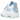 Air Jordan 4 Retro Forget Me Not baskets vue latérale avec empeigne en cuir blanc, détails bleu clair et unité Air classique au talon sur semelle blanche.