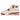 Jordan 4 Retro Valentine's Day Sierra Red baskets en vue angulaire avec tige blanche, détails rouges au niveau des œillets et unité Air visible au talon