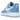 Nike Air Force 1 Low '07 LV8 Psychic Blue White Patent baskets vue en angle avec cuir verni bleu brillant et une semelle intermédiaire blanche classique