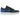 Air Jordan 1 Retro Low 85 Royal baskets vue en angle avec empeigne en cuir noir et bleu roi, semelle intermédiaire blanche et logo Swoosh