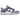 Nike Dunk Low World Indigo Mini Swoosh baskets en vue latérale, montrant une empeigne blanche avec des détails bleu indigo, un petit swoosh et une semelle bleue.