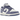 Nike Dunk Low World Indigo Mini Swoosh baskets vue latérale avec empiècements en cuir blanc et indigo, petit swoosh sur le côté et semelle blanche.