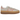 Adidas Gazelle Bold Putty Mauve baskets vue latérale avec une tige en daim rose, trois bandes blanches en cuir, logos dorés et une semelle compensée.