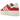 Adidas Gazelle Bold Red Cloud White baskets vue latérale avec empeigne en daim rouge, bandes en cuir blanc et une semelle plateforme en gomme.