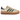 Adidas Gazelle Bold Magic Beige Collegiate Green baskets en vue sous angle avec tige en suède beige et détails en cuir vert