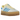 Adidas Gazelle Bold Almost Blue Yellow baskets vue latérale en daim bleu avec bandes jaunes et une épaisse semelle plateforme blanche