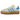 Adidas Gazelle Bold Almost Blue Yellow baskets en vue de profil avec une tige en suède bleu clair, des détails jaunes et une semelle épaisse