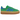 Adidas Gazelle Bold Green Blue Gum baskets vue latérale avec empeigne verte, détails bleus au talon et une semelle gomme surélevée