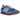 Adidas SL 72 RS Blue Scarlet baskets vue latérale avec empeigne en daim bleu, semelle blanche et les emblématiques 3 bandes rouges sur le côté.