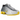 Nike Shox R4 Bright Citron baskets vue latérale avec empeigne argentée, semelle Shox jaune néon et perforations laser distinctives sur le côté