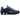 Nike Shox R4 Obsidian Reflective baskets vue en angle avec empeigne bleu foncé, détails réfléchissants et la semelle Shox emblématique
