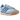 Adidas SL 72 RS Clear Sky Blue baskets vue latérale avec empeigne bleu clair, détails blancs, accents dorés et semelle extérieure en gomme.