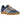 Adidas Gazelle Indoor Dark Blue Bliss Orange baskets vue latérale, en daim bleu foncé avec bandes en cuir orange et une semelle en gomme translucide