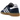 Adidas Handball Spezial Sporty & Rich Night Indigo baskets vue sous angle avec empeigne en daim bleu nuit, détails blancs et semelle gomme classique