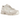 New Balance 530 Moonbeam baskets vue latérale, avec une empeigne en mesh crème, des détails argentés et une semelle intermédiaire ABZORB blanche.