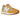 New Balance 327 Varsity Gold Beige baskets en vue laterale avec logo jaune, tige en daim beige et semelle blanche